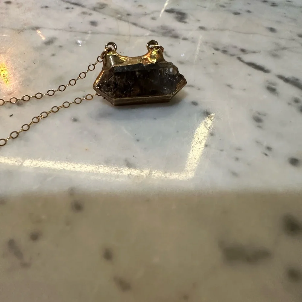 Smokey Herkimer Diamond (Quartz) Gold filled chain Pendant Necklace NWOT. - Picture 2 of 6